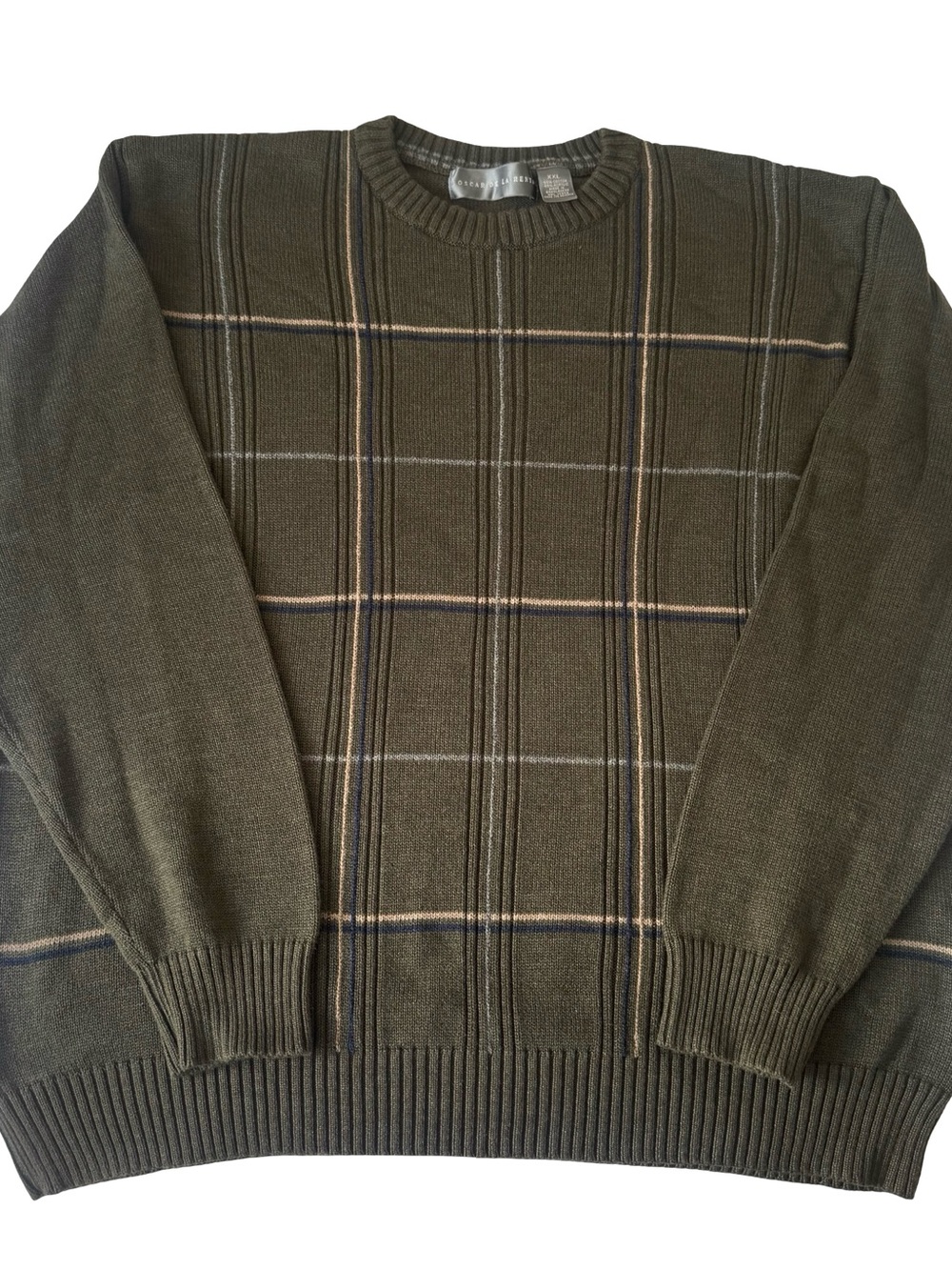 VTG Oscar de la Renta Men's Green Plaid Knit Crewneck Pullover Sweater Size XXL